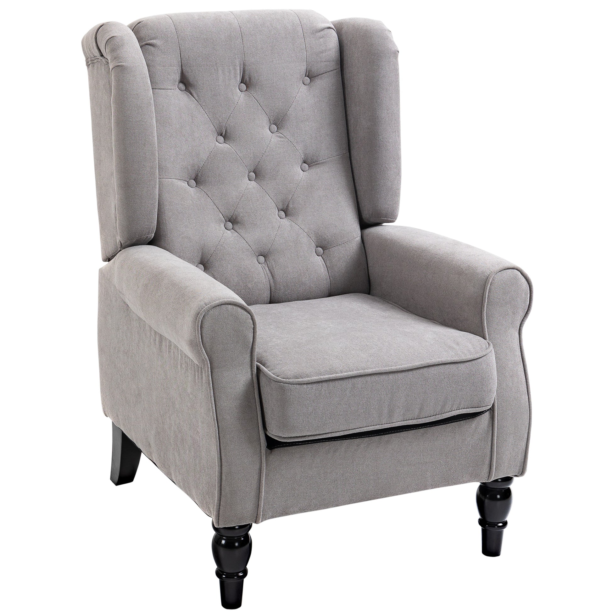 Chic Grey Button-Tufted Wingback Accent Chair with Rolled Arms