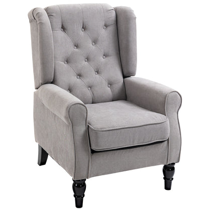 Chic Grey Button-Tufted Wingback Accent Chair with Rolled Arms
