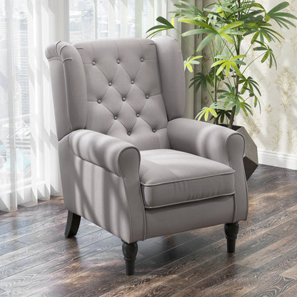 Chic Grey Button-Tufted Wingback Accent Chair with Rolled Arms