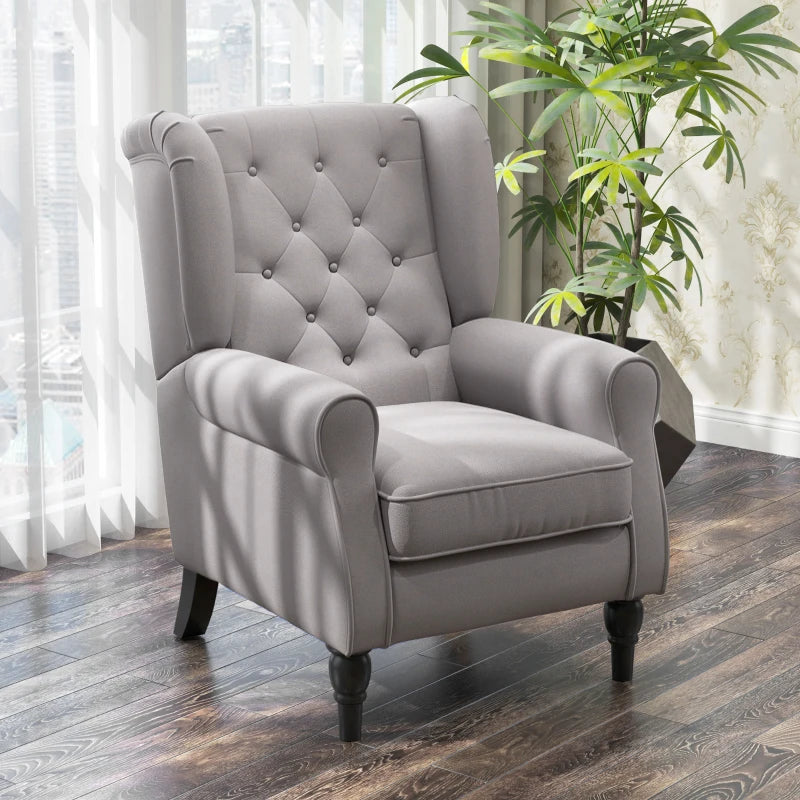 Button Tufted Wingback Accent Chair, Rolled Arms, Wood Legs