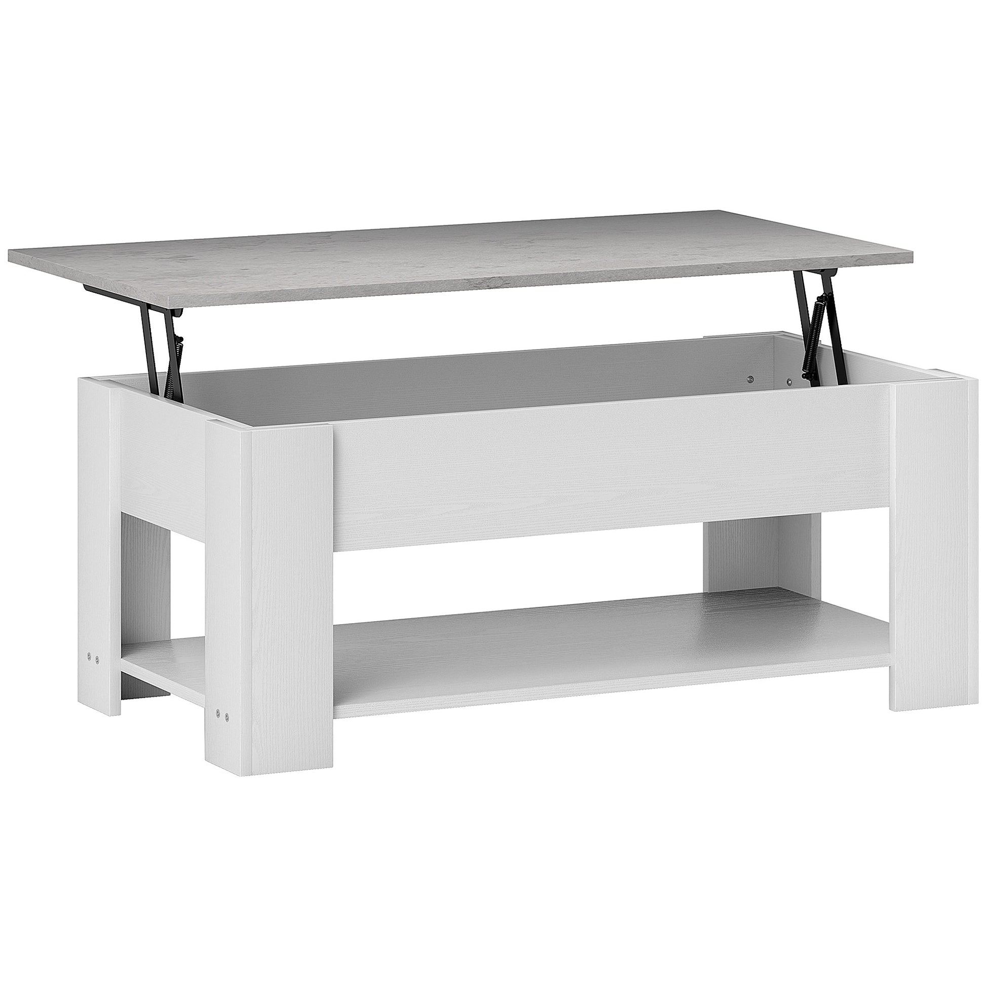HomCom White Lift-Top Coffee Table with Hidden Storage and Open Shelf