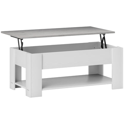 HomCom White Lift-Top Coffee Table with Hidden Storage and Open Shelf