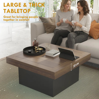 35-inch Modern Square Coffee Table with 16-Color LED Lights, Walnut