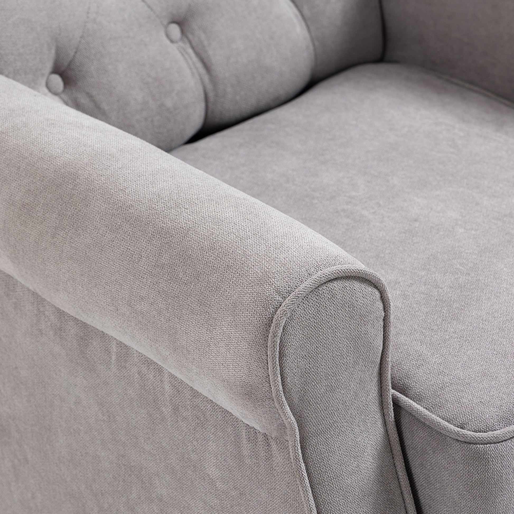 Chic Grey Button-Tufted Wingback Accent Chair with Rolled Arms