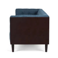 Modern Navy Blue 3-Seater Sofa Daybed: Button Tufted Waffle Stitch, Rubberwood Frame