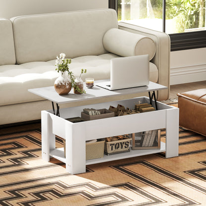HomCom White Lift-Top Coffee Table with Hidden Storage and Open Shelf