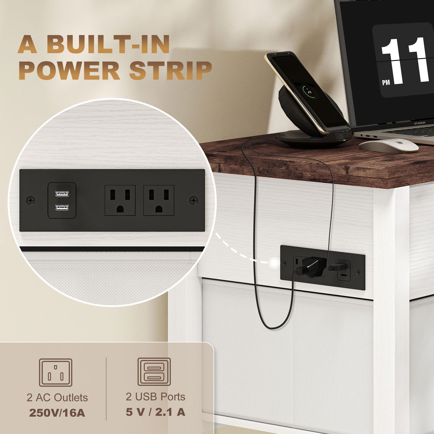 HOMCOM Lift Top Coffee Table with Charging, Hidden Storage, Fabric Drawers