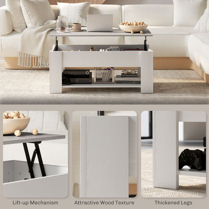 HomCom White Lift-Top Coffee Table with Hidden Storage and Open Shelf