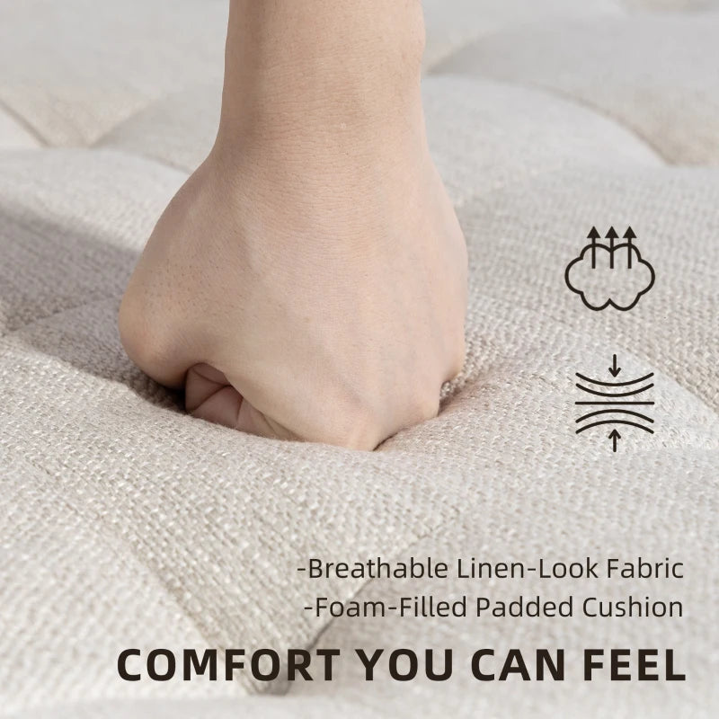 32-inch Square Linen Ottoman Coffee Table with Storage, Beige