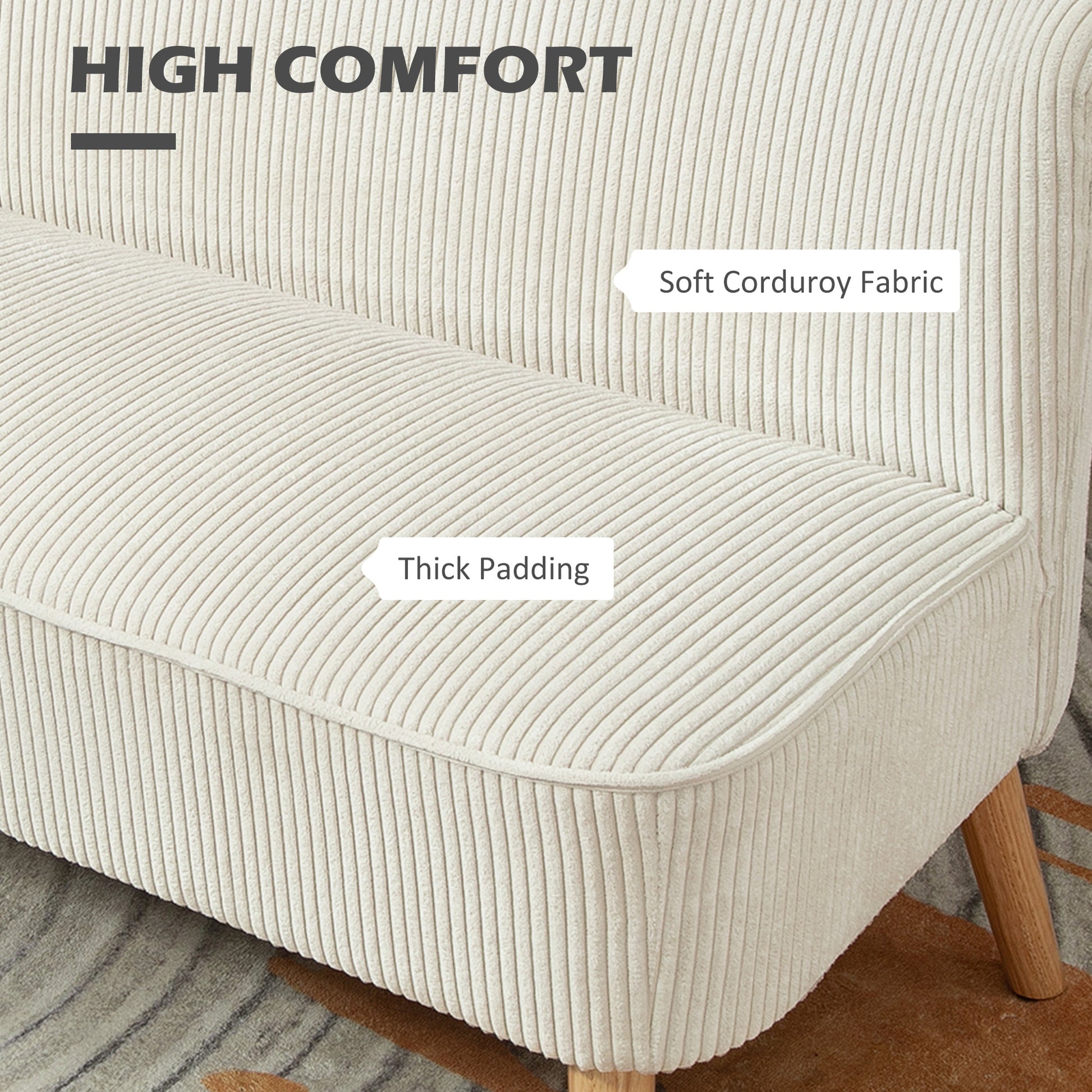 HOMCOM Modern Cream White 2-Seater Loveseat Sofa with Sturdy Rubberwood Legs