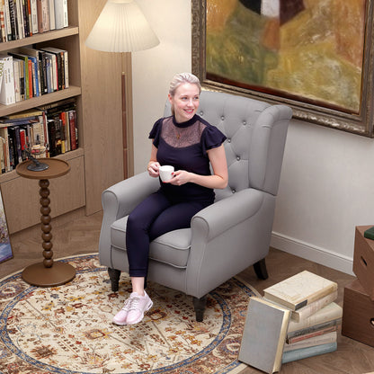 Chic Grey Button-Tufted Wingback Accent Chair with Rolled Arms