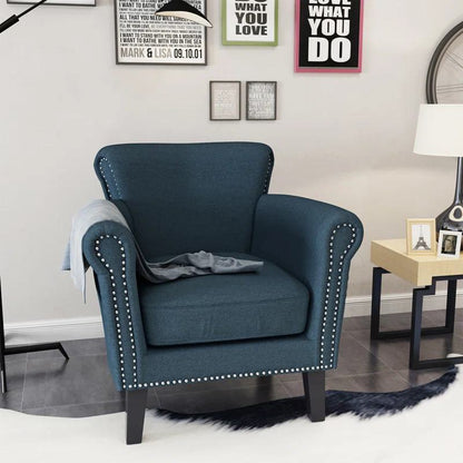 Elegant Navy Blue Tufted Accent Club Chair with Solid Wood Legs for Living Room