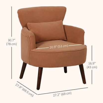 Modern Upholstered Accent Armchair with Lumbar Pillow, Solid Wood Legs