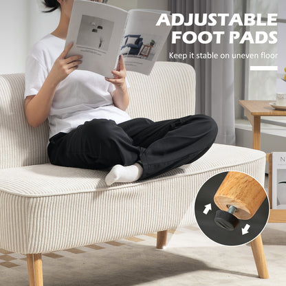 HOMCOM Modern Cream White 2-Seater Loveseat Sofa with Sturdy Rubberwood Legs