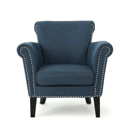 Elegant Navy Blue Tufted Accent Club Chair with Solid Wood Legs for Living Room