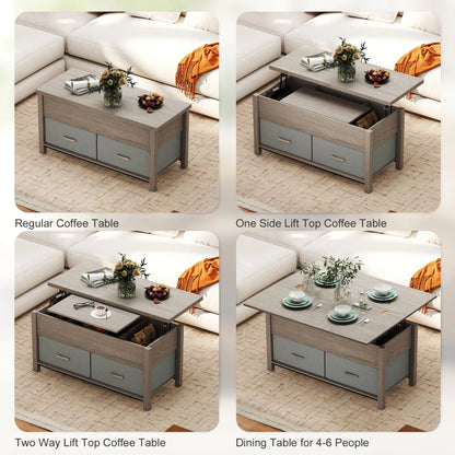 Lift Top Coffee Table with Charging, Hidden Storage, Fabric Drawers