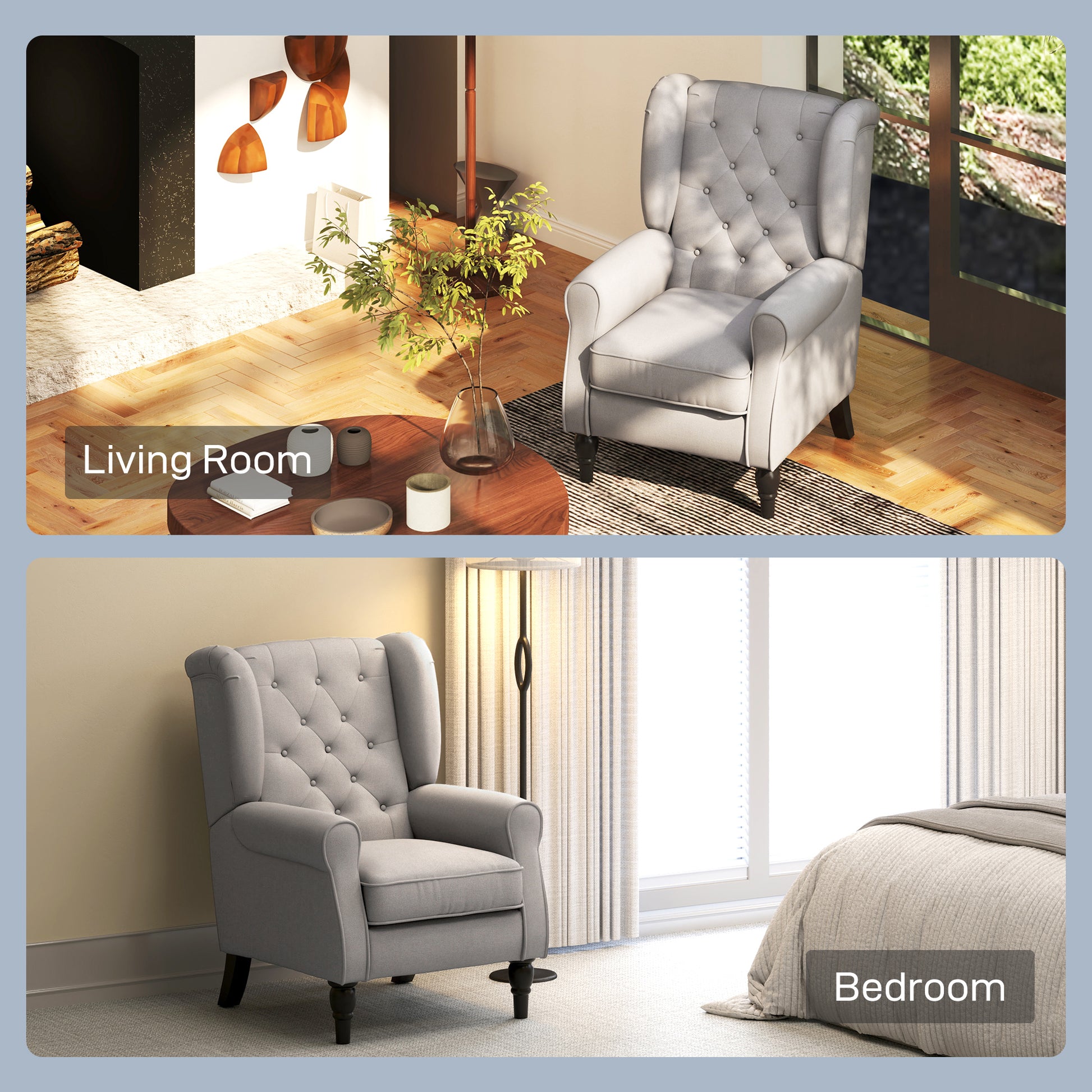 Chic Grey Button-Tufted Wingback Accent Chair with Rolled Arms
