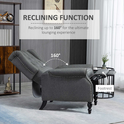 HOMCOM Dark Grey Wingback Push-Back Recliner Chair with Footrest, Tufted Fabric Armchair