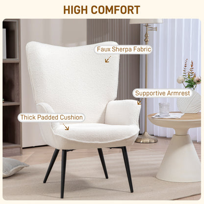 HOMCOM Cozy Sherpa Accent Chair, Fluffy Upholstered Wingback Armchair for Living Room