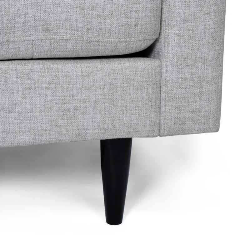 Elegant 3-Seater Sofa, Button Tufted Waffle Stitch, Solid Rubberwood Legs