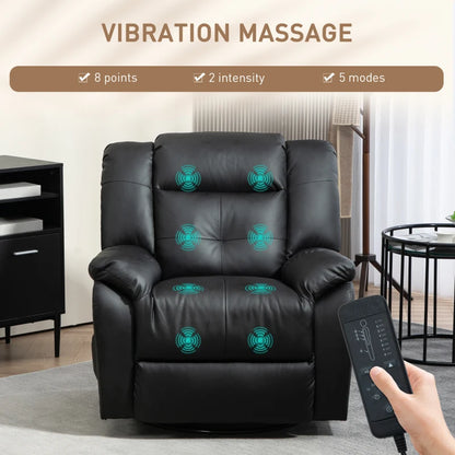 8-Point Vibration Massage Recliner Chair, PU Leather, Swivel, Rocking, Black