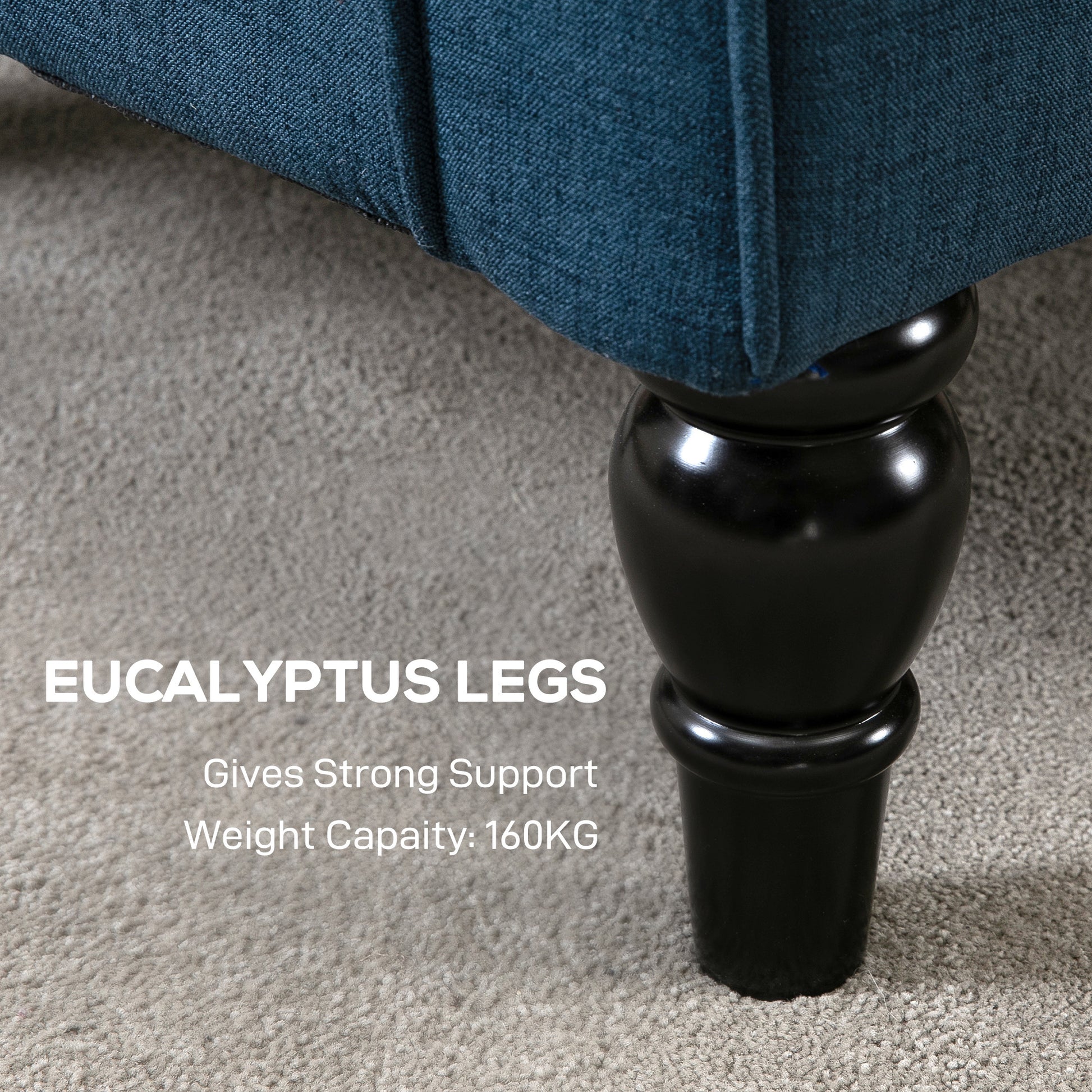 HOMCOM Blue Button Tufted Wingback Accent Chair, Rolled Arms, Wood Legs