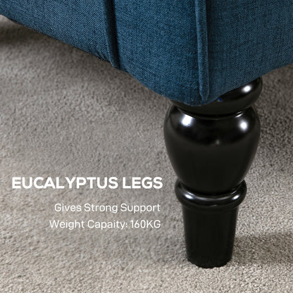 HOMCOM Blue Button Tufted Wingback Accent Chair, Rolled Arms, Wood Legs