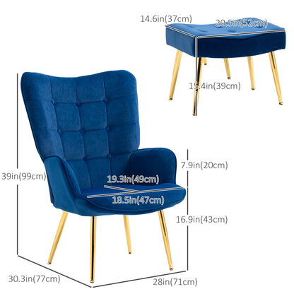 Elegant Modern Velvet Accent Chair & Ottoman Set with Gold Metal Legs