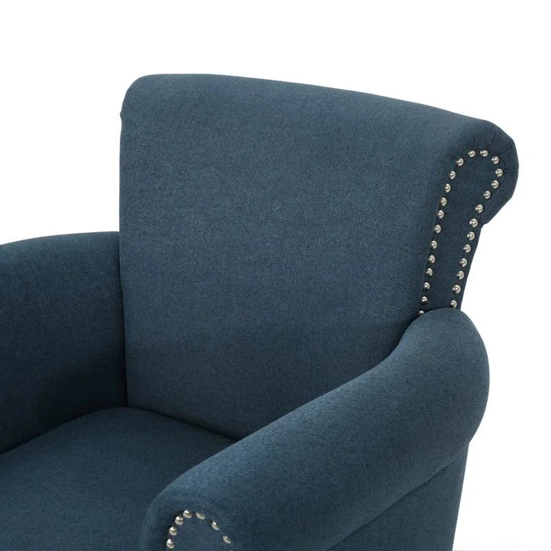 Elegant Navy Blue Tufted Accent Club Chair with Solid Wood Legs for Living Room